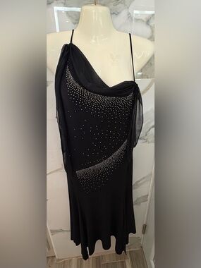 Vintage Papaya Black Strapless Evening Dress with Crystal Accents